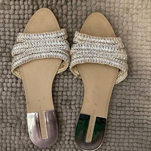 Zara Silver Flat Sandals Size 39